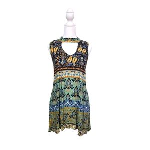 World Unity Womens V-neck Blue Floral Paisley Boho Midi Dress Size Large